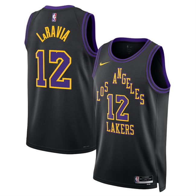 Men's Black Los Angeles Lakers #12 Jake LaRavia 2025/26 City Edition Stitched Basketball Jersey